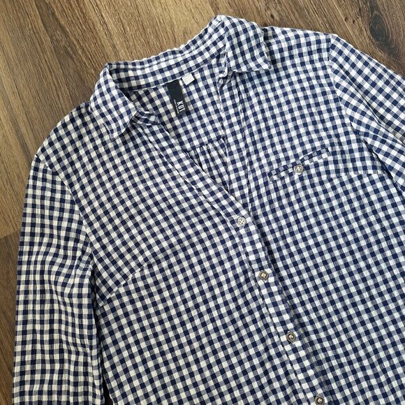 💙 Kut From the Kloth Waffle Fabric Cotton Checkered Roll Tab Sleeves Button Dow - Picture 4 of 8